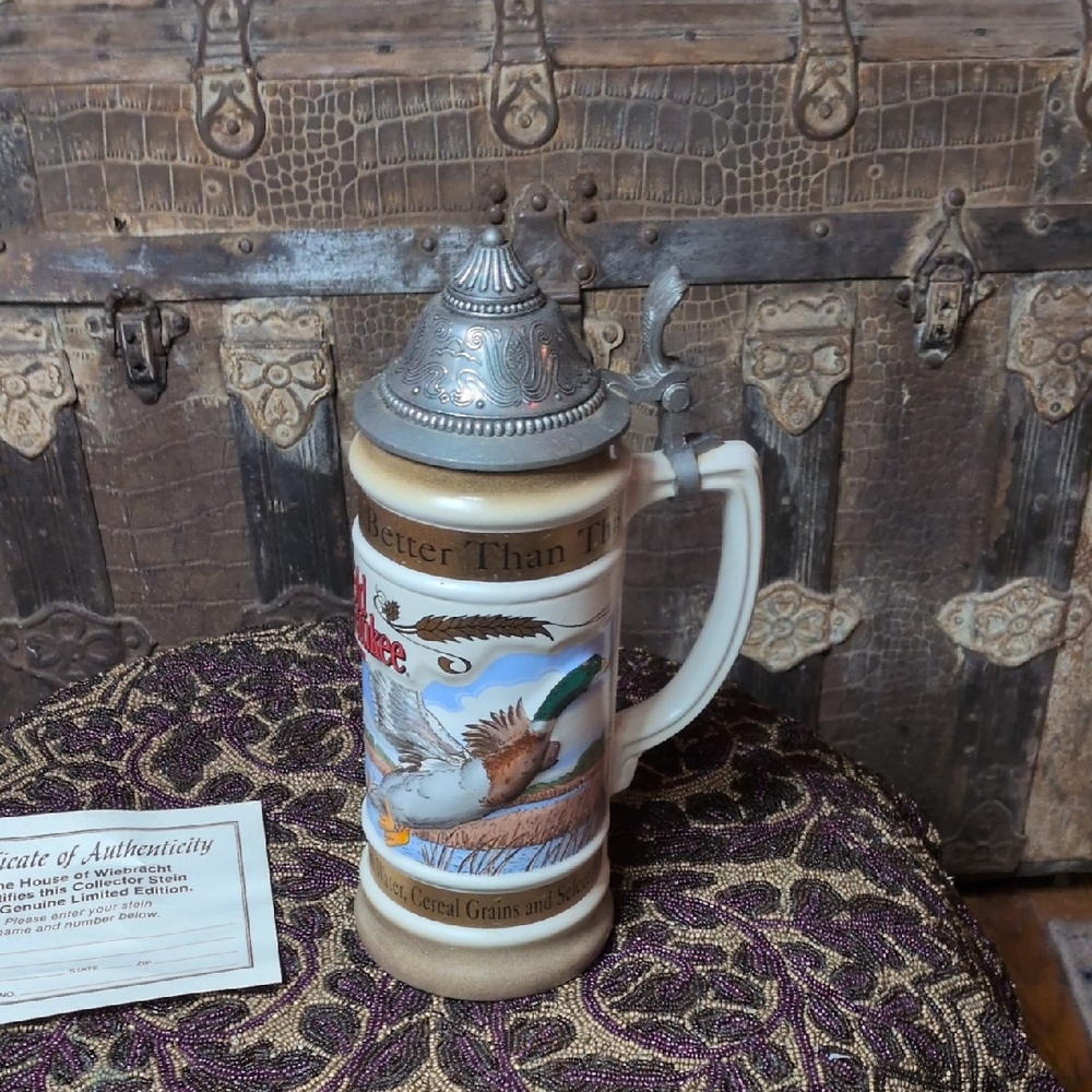 Vintage Ceramic Beer Stein with Pewter Lid
